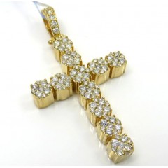 14k Yellow Gold Large Diamond 11 Cluster Cross 1.96ct