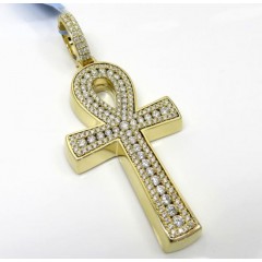 14k Yellow White Or Rose Gold Thick Frame Diamond Ankh Cross 3.00ct