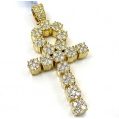 14k Yellow Or White Gold Nine Diamond Cluster Ankh Cross 5.26ct