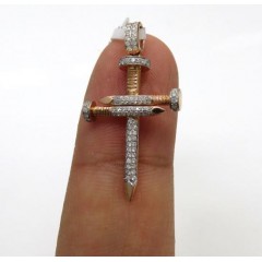 14k Rose Gold Mini Diamond Nail Cross 0.43ct