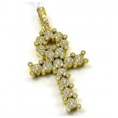 14k Yellow Gold Diamond Cluster Prong Ankh Cross 1.10ct