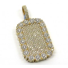 14k Yellow Gold Fully Iced Out Cluster Dog Tag Pendant 4.83ct