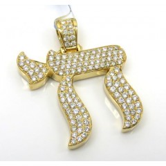 14k Yellow Gold Diamond Chai Pendant 1.44ct