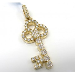 14k Yellow Gold Large Diamond Key Pendant 3.54ct