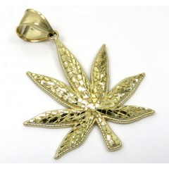14k Yellow Gold Nugget Marijuana Leaf Pendant