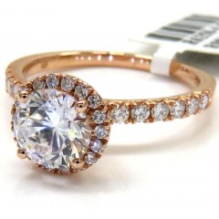 Ladies 14k Rose Gold Round Diamond Halo Engagement Ring 0.43ct