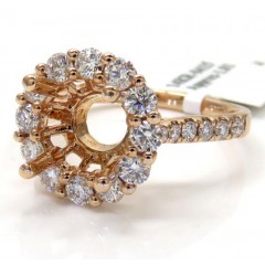 14k Rose Gold Round Diamond Halo Semi Mount Ring 1.01ct 