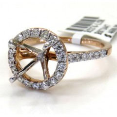 14k Rose Gold Round Diamond Halo Semi Mount Ring 0.41ct 