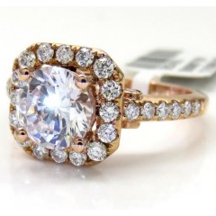 14k Rose Gold Round Diamond Square Halo Semi Mount Ring 0.52ct 