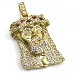 4.00ct 14k Yellow Gold Large Jesus Head Red Tear Diamond Pendant