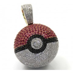 10k Yellow Gold Iced Out Diamond Pokeball Pendant 2.19ct