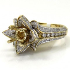 14k Yellow Gold Semi Mount Diamond Flower Ring 0.86ct