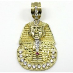 10k Yellow Gold Medium Cz King Tut Pharaoh Head Pendant 0.50ct