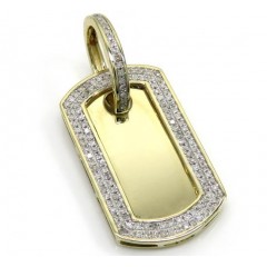 10k Yellow Gold 2 Row Round Diamond Mini Dog Tag Pendant 0.31ct