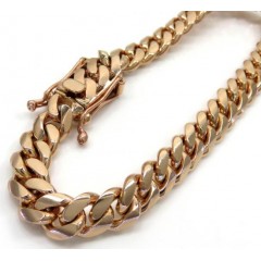 14k Rose Gold Solid Miami Link Bracelet 8.50 Inches 8.40mm