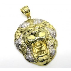 10k Yellow Gold Two Tone Large 3d Lion Head Pendant