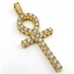 14k Yellow Gold Large Cut 8 Pointer Diamond Ankh Cross 2.50ct