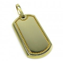 10k Yellow Gold Bead Frame Dog Tag Pendant 