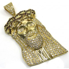 14k Yellow Gold Blood Crown Diamond Jesus Piece Pendant 7.00ct