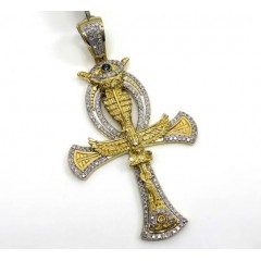 10k Yellow Gold Diamond Evil Eye Eagle Ankh Cross 0.92ct