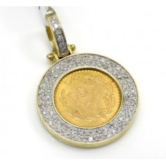 14k Yellow Gold Diamond Dos Pesos Coin Pendant 0.52ct