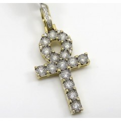 10k Yellow Gold Medium Diamond Cut Diamond Ankh Cross 0.58ct