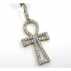10k Yellow Gold Large Outlined Diamond Ankh Cross 1.13ct