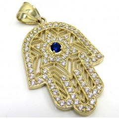 10k Yellow Gold Blue Cz Star Of David Hamsa Pendant 2.00ct