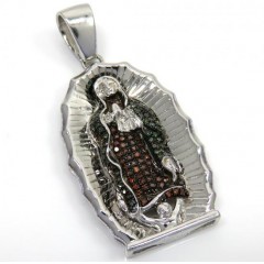 .925 Sterling Silver Red & Blue Diamond Virgin Mary Pendant 0.50ct