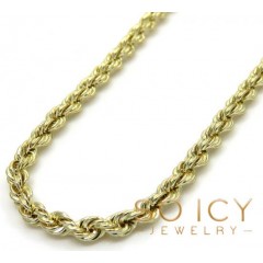 14k Yellow Gold Skinny Smooth Hollow Rope Chain 16-26 Inch 2mm