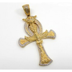 10k Two Tone Solid Gold Evil Eye Eagle Ankh Cross 