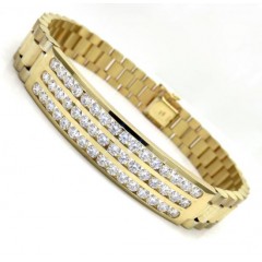 14k Yellow Gold 3 Row Diamond Presidential Bracelet 8.75 Inches 4.00ct