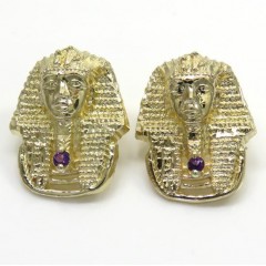 14k Yellow Gold Amethyst King Tut Pharaoh Earrings 0.10ct