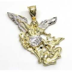 10k Two Tone Gold Medium Angel Vs Demon Saint Michaels Pendant 