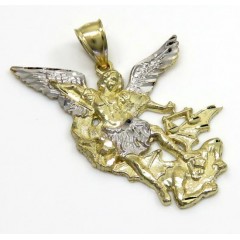 10k Two Tone Gold Small Angel Vs Demon Saint Michaels Pendant 