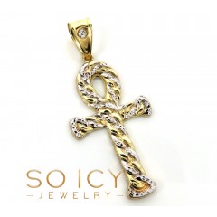 10k Yellow Gold Hollow Diamond Cut Cuban Ankh Cross 