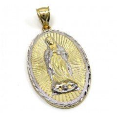 10k Two Tone Gold Diamond Cut Virgin Mary Oval Pendant 