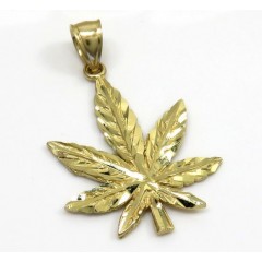 14k Yellow Gold Small Marijuana Leaf Pendant