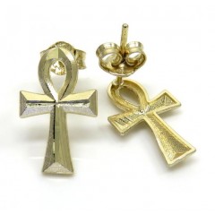 10k Yellow Gold Mini Ankh Cross Earrings