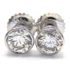 14k White Gold Round Si1 Diamond Bezel Studs 0.80ct