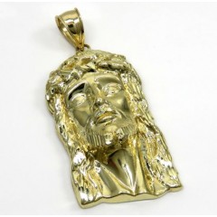 10k Solid Yellow Gold Xl Classic Jesus Face Pendant 