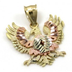 10k Tri Color Gold Small Diamond Cut Albanian Eagle Pendant