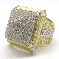 10k Two Tone Gold Greek Design Cz Pyramid Ring 1.80ct 