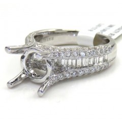 18k White Gold Round & Baguette Diamond Semi Mount Ring 1.47ct