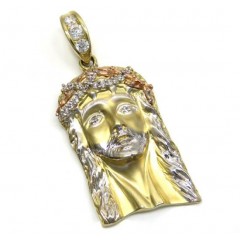 14k Tri Color Gold Cz Solid Jesus Pendant 0.90ct