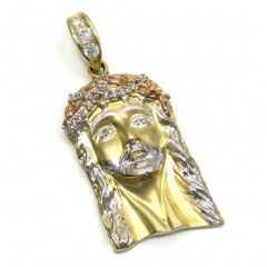 14k Tri Color Gold Cz Solid Jesus Pendant 0.90ct