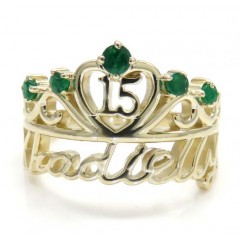 14k Yellow Gold Custom Name Emerald Ring 0.15ct