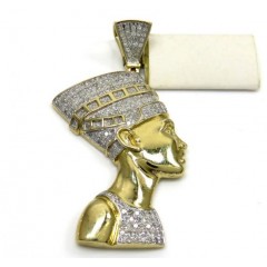 10k Yellow Gold Diamond Nefertiti Medium Head Pendant 1.00ct