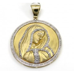 10k Yellow Gold Round Diamonds Virgin Mary Pendant 0.95ct