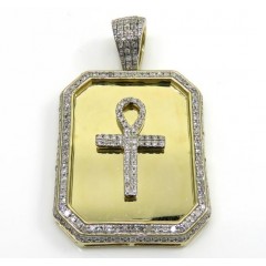 10k Yellow Gold Diamond Ankh Dog Tag Pendant 0.65ct